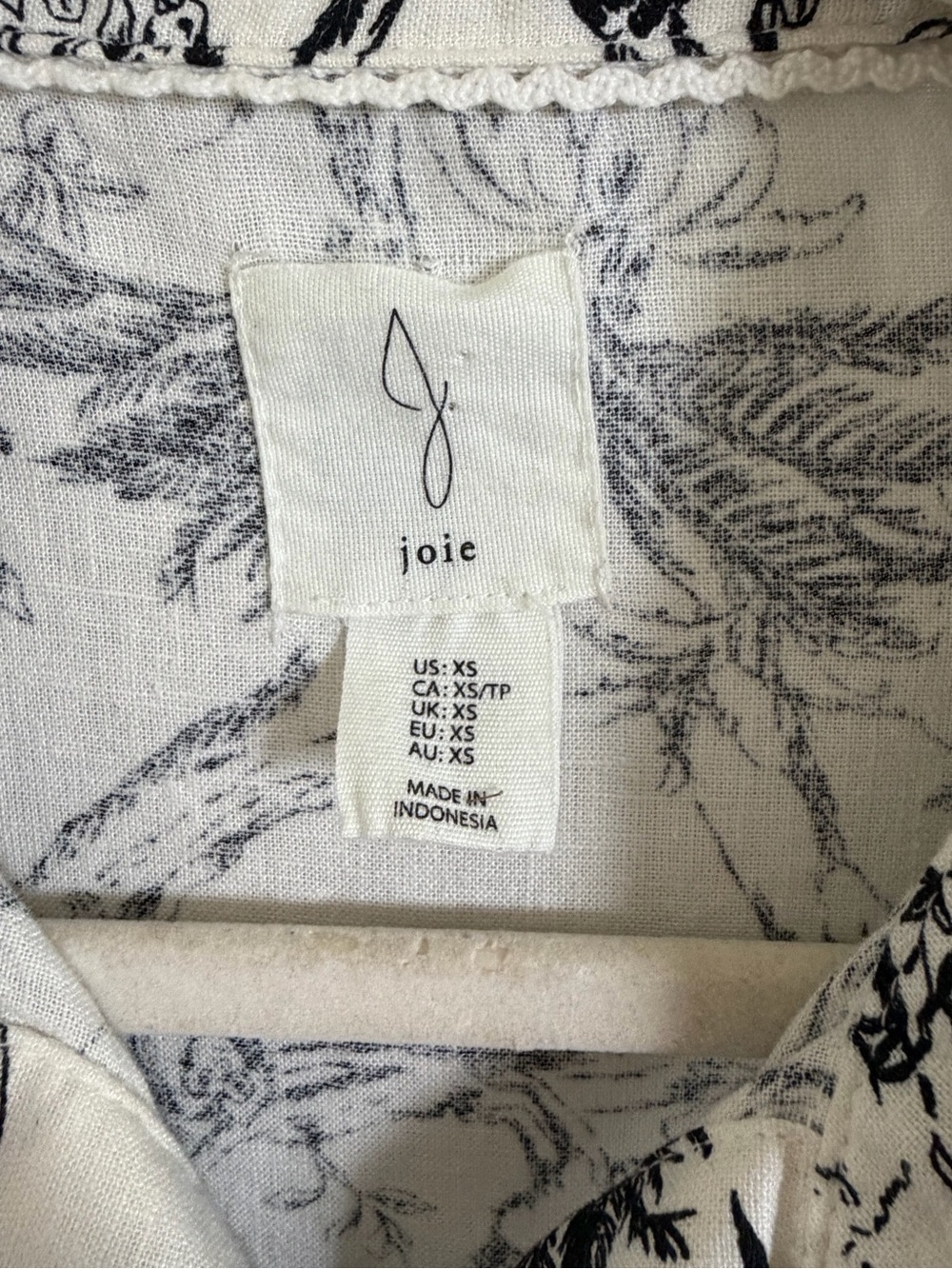 Joie Linen Blend Tropical Toile Shirt Dress XS Ivory Black Pockets Button Snap - Picture 3 of 12